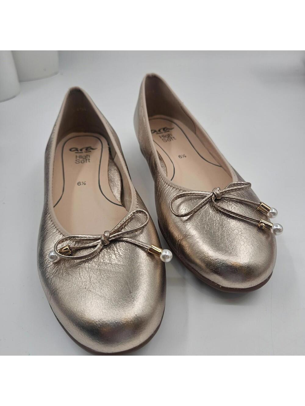 ARA Ballet Flats “High Soft” Metallic Champagne Woman's Size 6.5 Germany